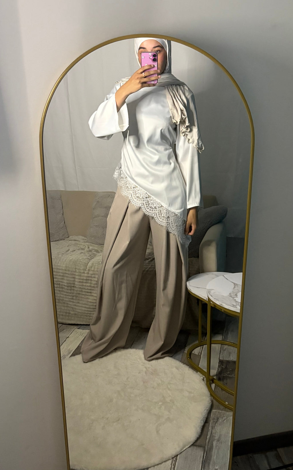 Pantalon large beige clair