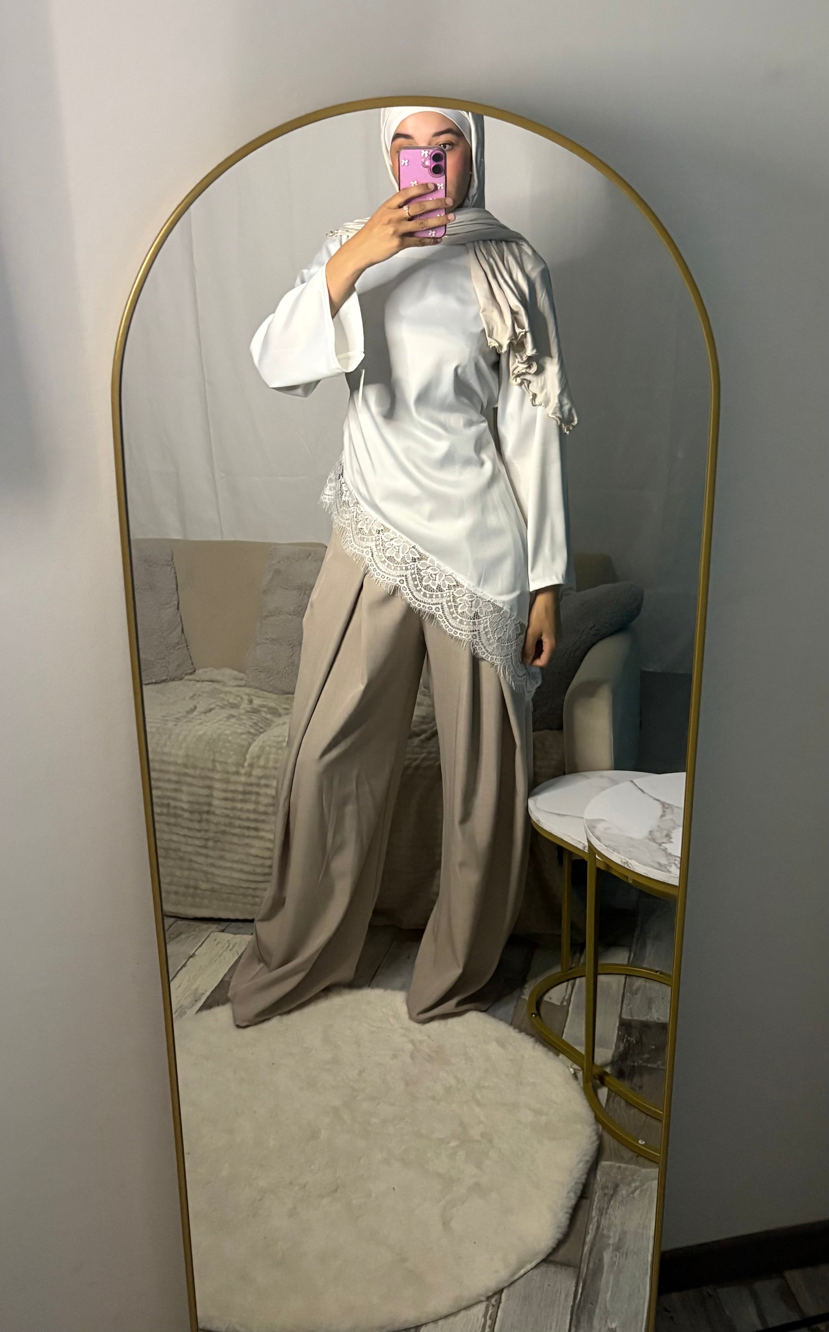 Pantalon large beige clair