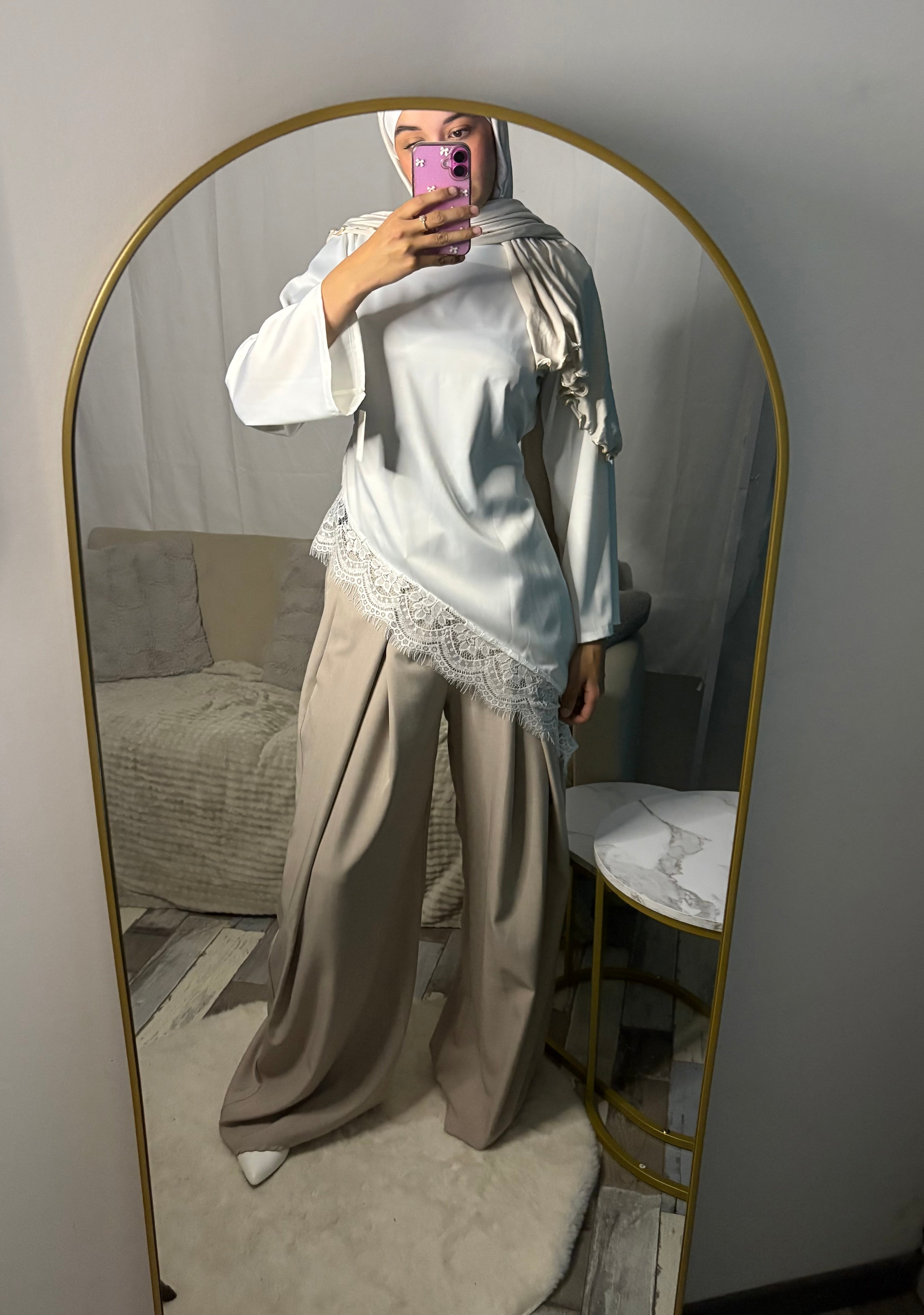 Pantalon large beige clair