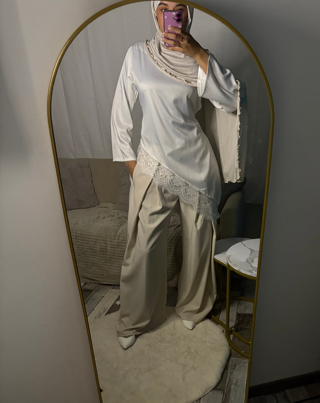 Pantalon large beige foncé