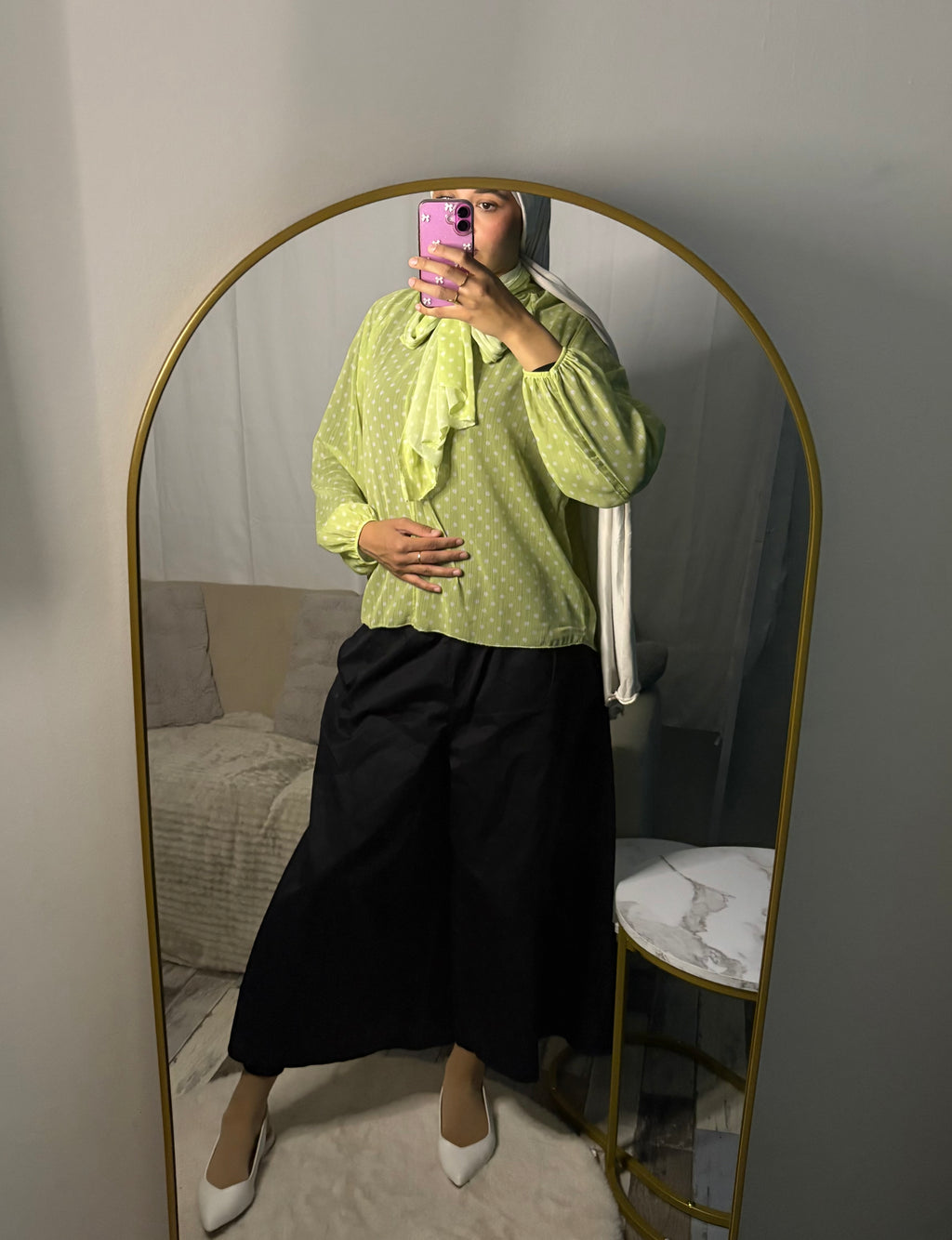 Chemisier à pois vert